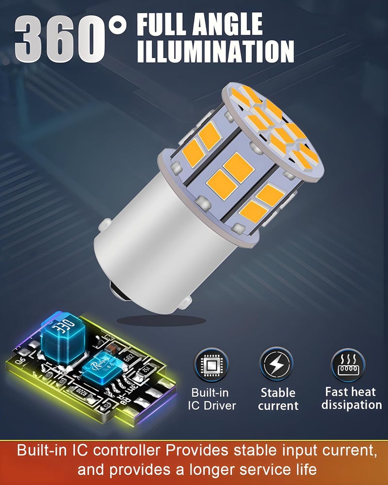 LEDYOTRY لمبة LED 1156 أمبر 12V-24V فائقة السطوع 7506 1141 BA15S P21W 1003 لمبة LED لإشارات الانعطاف، أضواء الفرامل الخلفية، أضواء DRL، أضواء مواقف، عبوة من 2 - Image 5